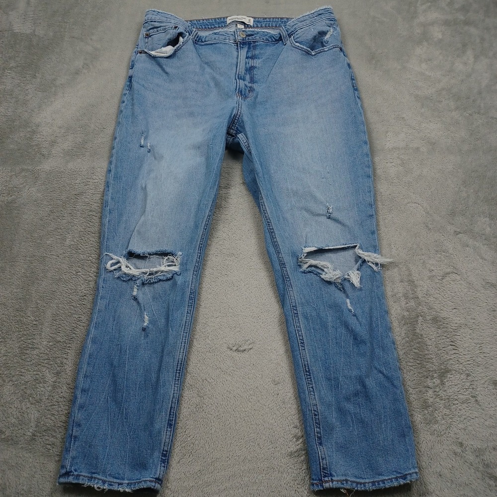 Abercrombie Fitch Jeans Womens 33 Blue Distressed High Rise Mom Casual